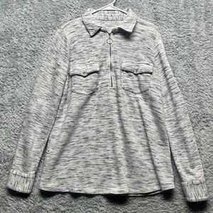 Soft Surroundings Top Womens Large Gray Heathered Half Zip Pullover Collared